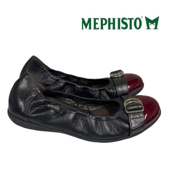 Mephisto Amelia Women's Black Burgundy Cap To Ballet Flats 7.5 - Picture 2 of 6